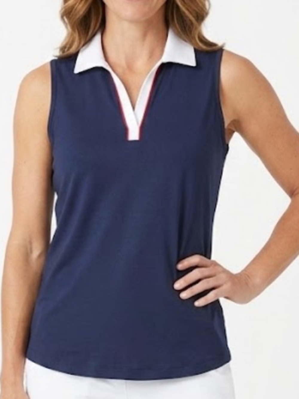 Puma Navy Sleeveless Polo Tank with White Collar and Red Trim